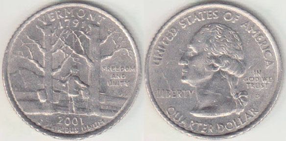 2001 D USA Quarter Dollar (Vermont) A008555